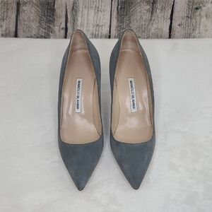 Manolo Blahnik Classic BB Kid Suede Leather 70mm Stiletto Pumps Gray EU40/US10